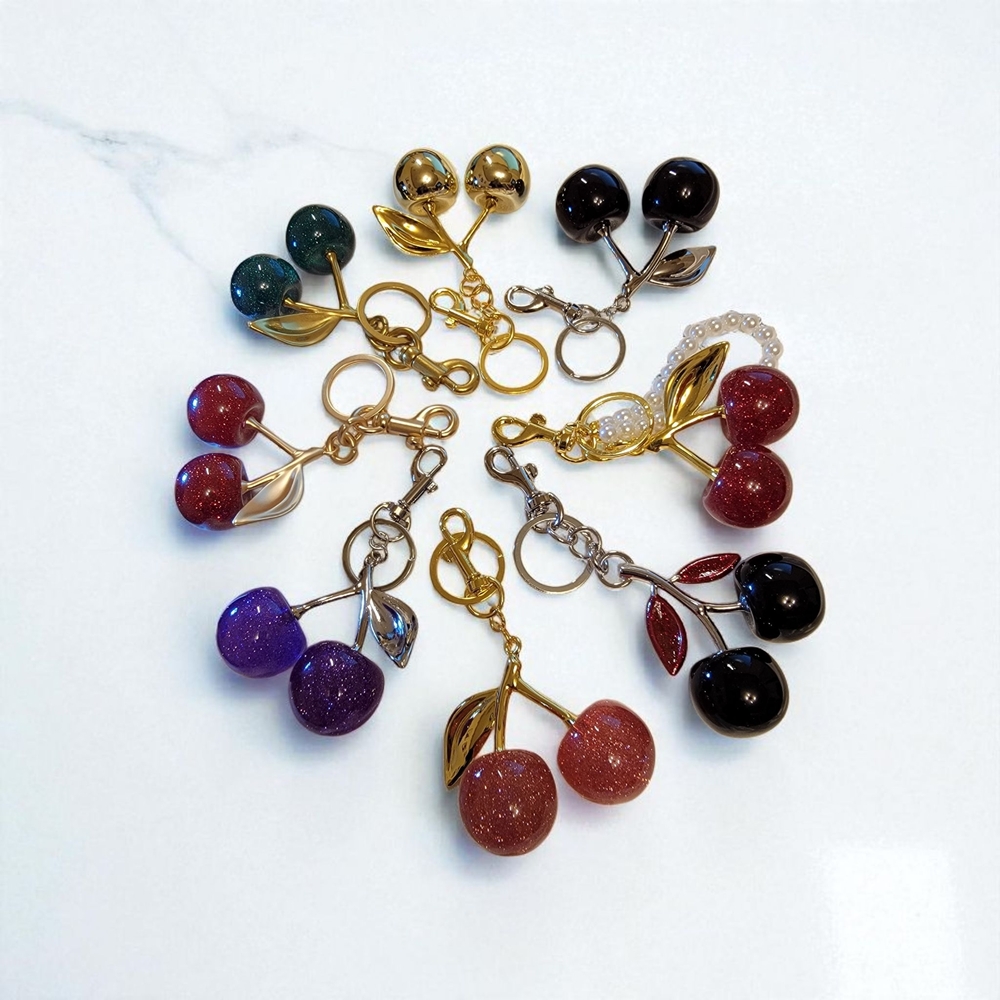 Elegant Cherry Bag Charms/Keychains - Multicolor